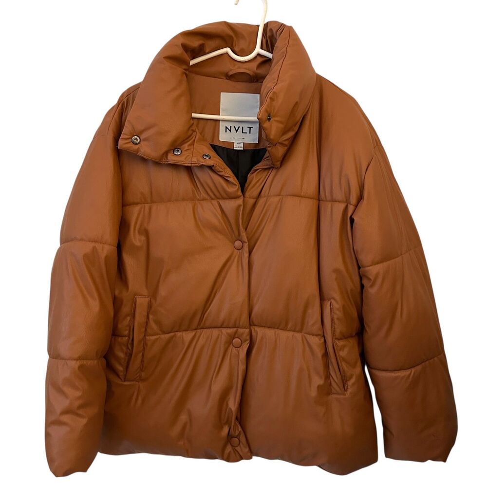 NVLT Brown Puffy Polyester Filled Button Up Winter Puffer Jacket Size M